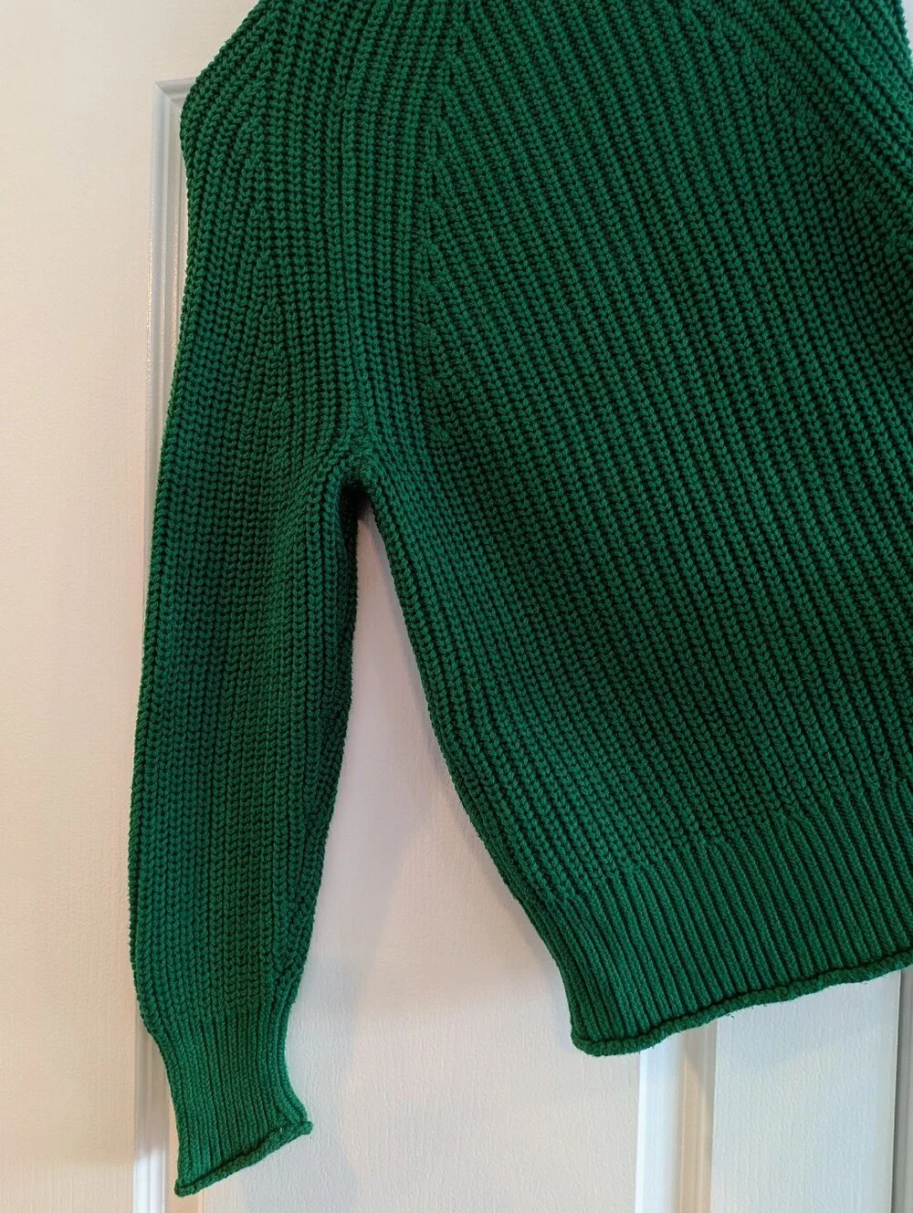 J. Crew Relaxed Rollneck Sweater Green Knit Preppy Fisherman Cotton Size S